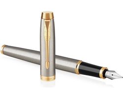 Parker IM vulpen | Geborsteld metaal | Fijne penpunt met blauwe navulling | Geschenkdoos