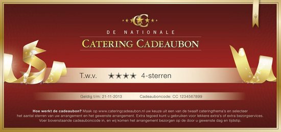 Catering Cadeaubon e-mail - waarde 4 sterren - personen |