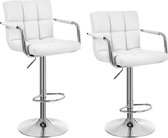 Set van 2 Luxe Barstoelen - Kunstleer/ Chroom - In Hoogte Verstelbaar - Wit