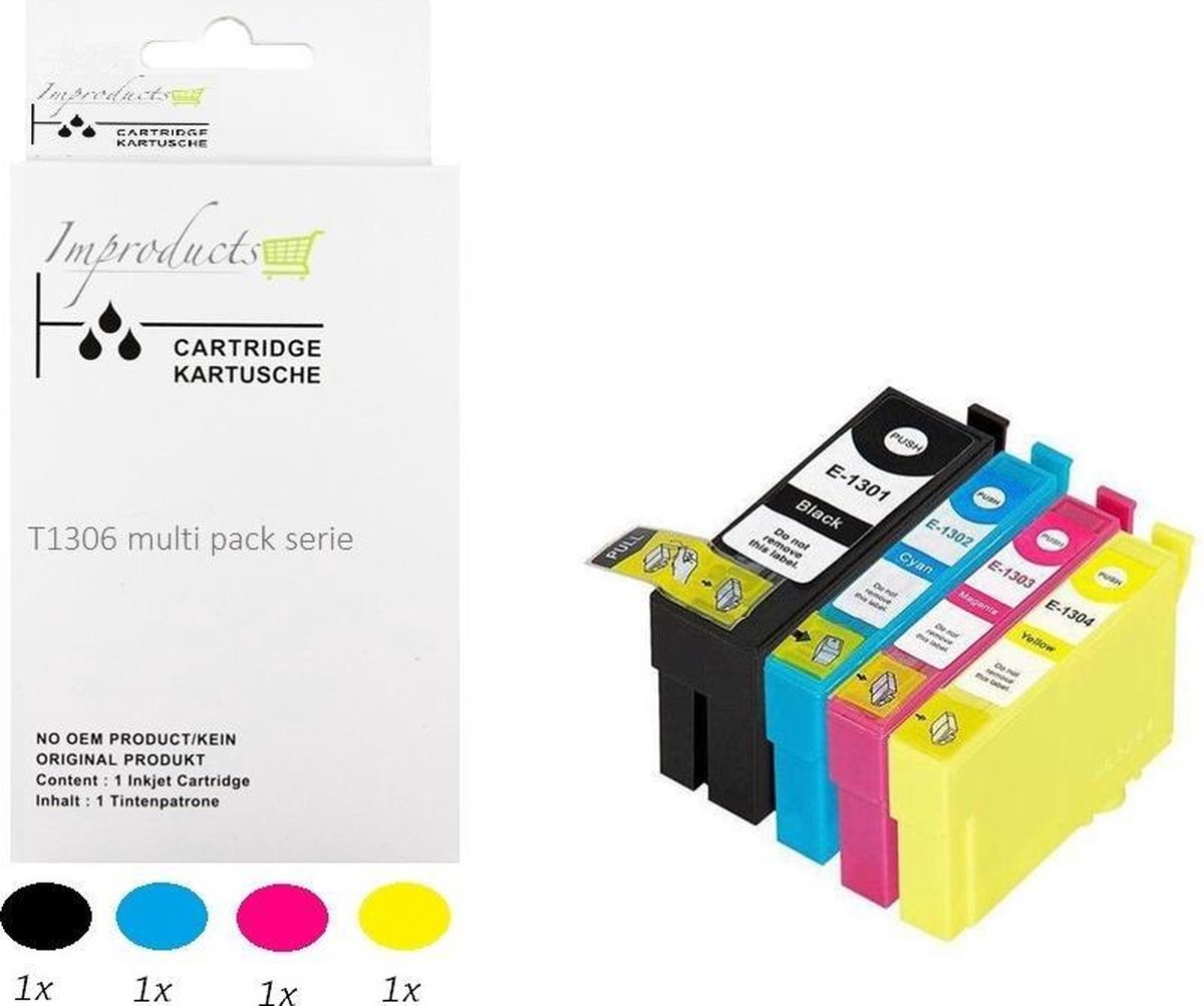 Cartouche d'encre INKTDL pour Epson T1305, Multipack de 4 cartouches pour  WorkForce WF