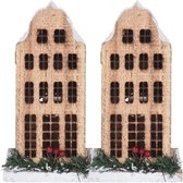 2x Kerstdorpen bouwen kersthuisjes amterdamse grachtenpand klokgevel 21 cm - Met verlichting - Kerstversieringen/kerstdecoraties