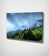 Foggy Green Forest. Morzine, France Canvas - 100 x 70 cm - Landschap - Schilderij - Canvas - Slaapkamer - Wanddecoratie  - Slaapkamer - Foto op canvas