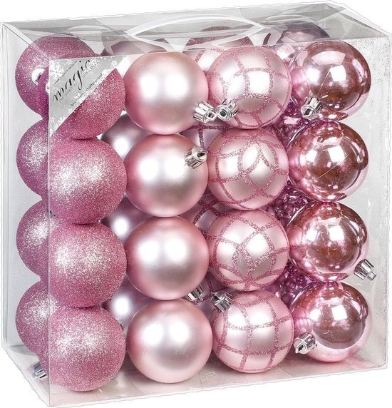 32x Mix roze kunststof kerstballen 7 cm mat/glans - Kerstboomversiering roze  | bol.com