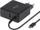 DELTACO SMP-USBC60PD, universele USB-C laptoplader en oplader voor andere apparaten met 1 x USB-C Power delivery met max. 60W en 1 x USB maximaal 2.4A, 2 meter USB-C kabel zwart