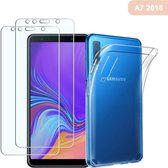 Samsung Galaxy A7 2018 Hoesje - Transparant TPU Siliconen Case & 2X Tempered Glas Combi - Transparant