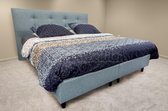 Boxspring 140x220 Miami Azurro Blauw Incl. Pocketvering 9-zones matras HR45 Koudschuim ca. 21 cm dik.