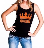 Zwart Queen tanktop / mouwloos shirt met oranje kroon - Koningsdag kleding XL