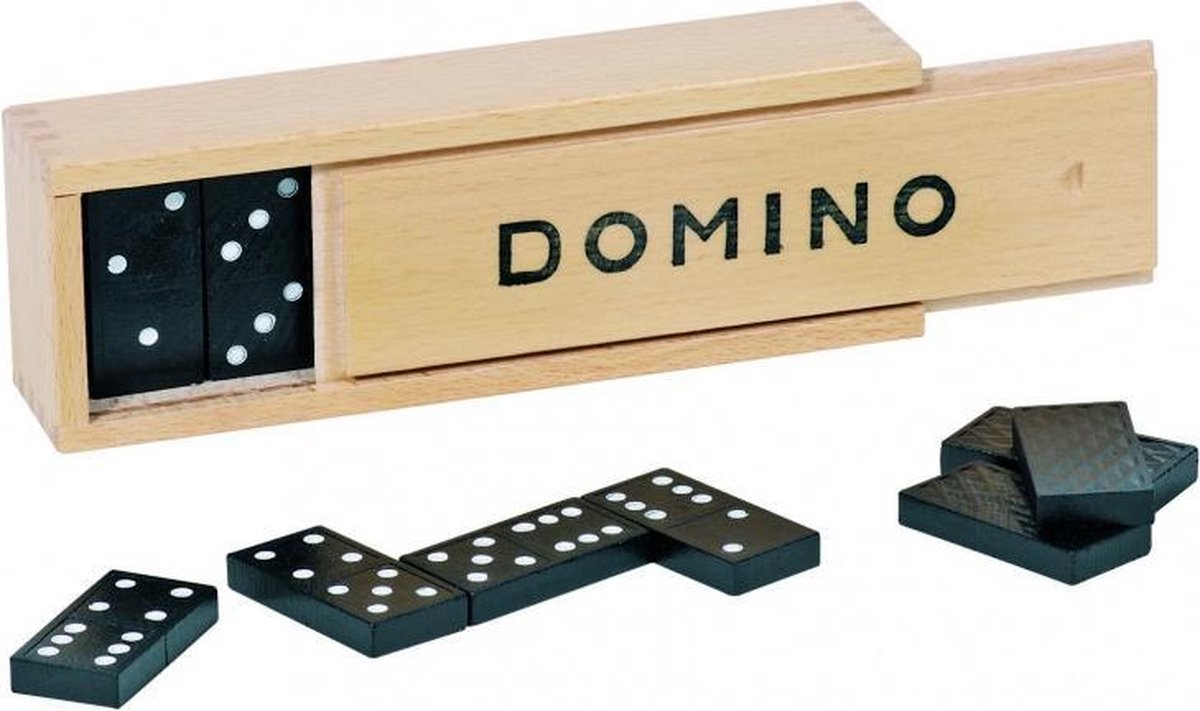 GOKI Spelletjes - Domino - 28 Blokjes - In Houten Kistje - 4 Jaar