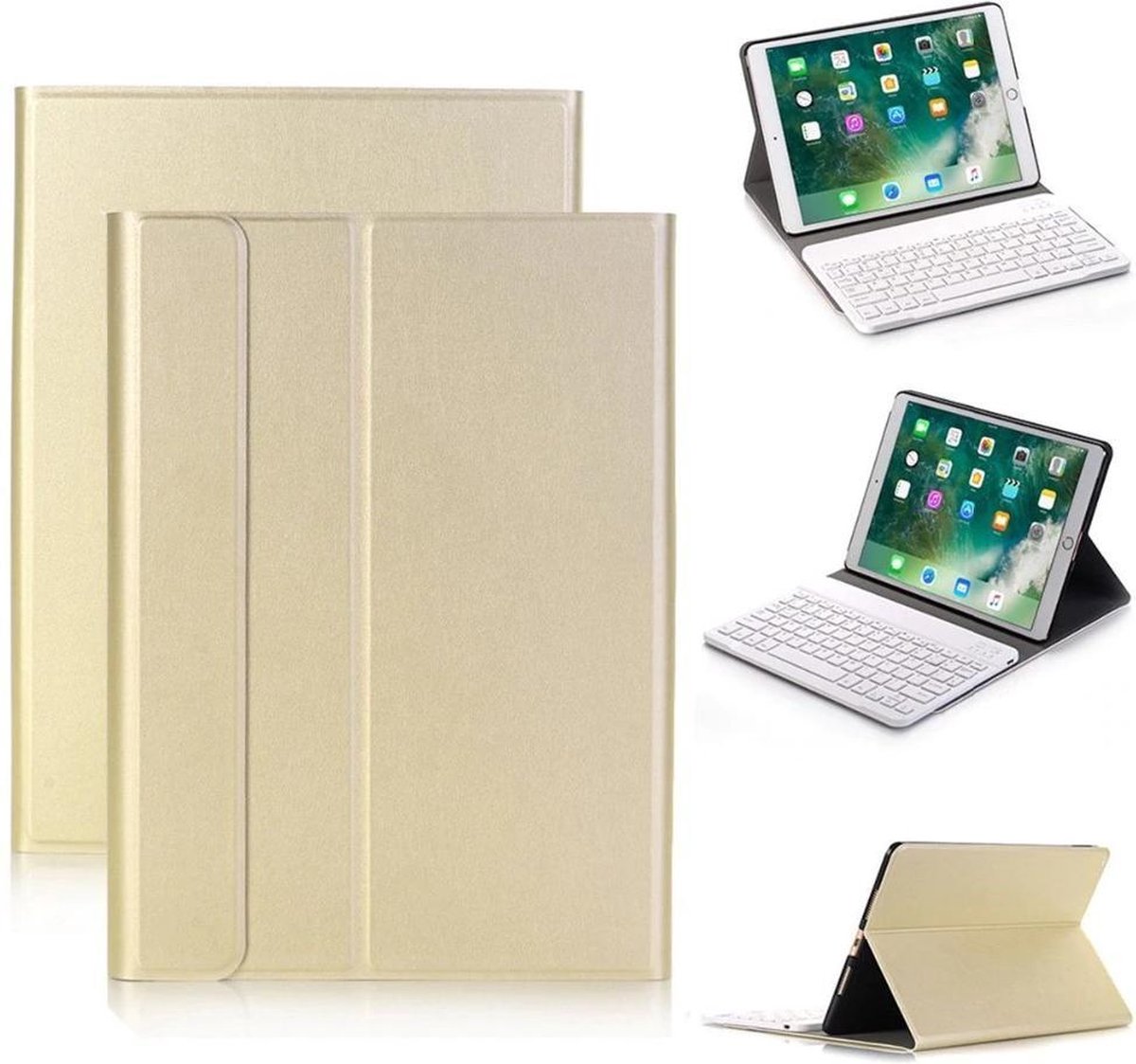 Smart Cover Bluetooth Keyboard Book Case Hoes Geschikt Voor Apple iPad 9.7 Inch 2017/2018 Flip Multi-Stand - Goud Kleurig - AA Commerce