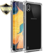 Hoesje Geschikt voor: Samsung Galaxy A10 - Anti Shock Hybrid Case & 2X Tempered Glas Combi - Transparant