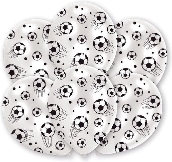 ballonnen Voetbal 27,5 cm wit/zwart 6 stuks