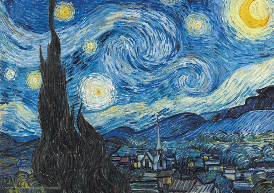 Vincent van Gogh Affiche d'art de luxe Starry Night entièrement encadrée dans un magnifique cadre photo en bois 50x70cm. Offre . Nuit étoilée