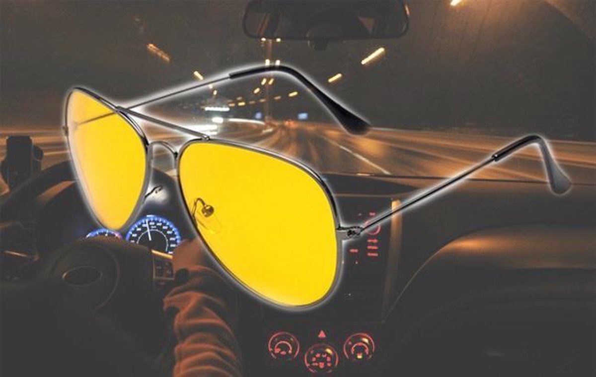 Piloten nachtbril met hoesje - gele bril voor autorijden - pilotenbril met  gele glazen... | bol.com