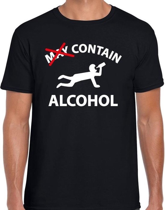 May contain alcohol drank fun t-shirt zwart voor heren - drank drink shirt kleding M