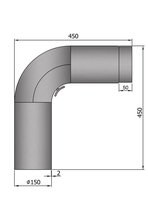 TT Kachelpijp Ø150 bocht 90º zwart 450x450- bocht - zwart -staal - 2mm - Ø150 - 450x450