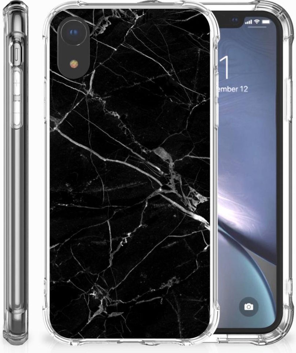 Apple iPhone Xr Anti-Shock Hoesje Marmer Zwart - Origineel Cadeau Vader