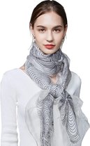 Dames Sjaal – Zijde – Wol – Bloemmotief – Wit - 195 cm
