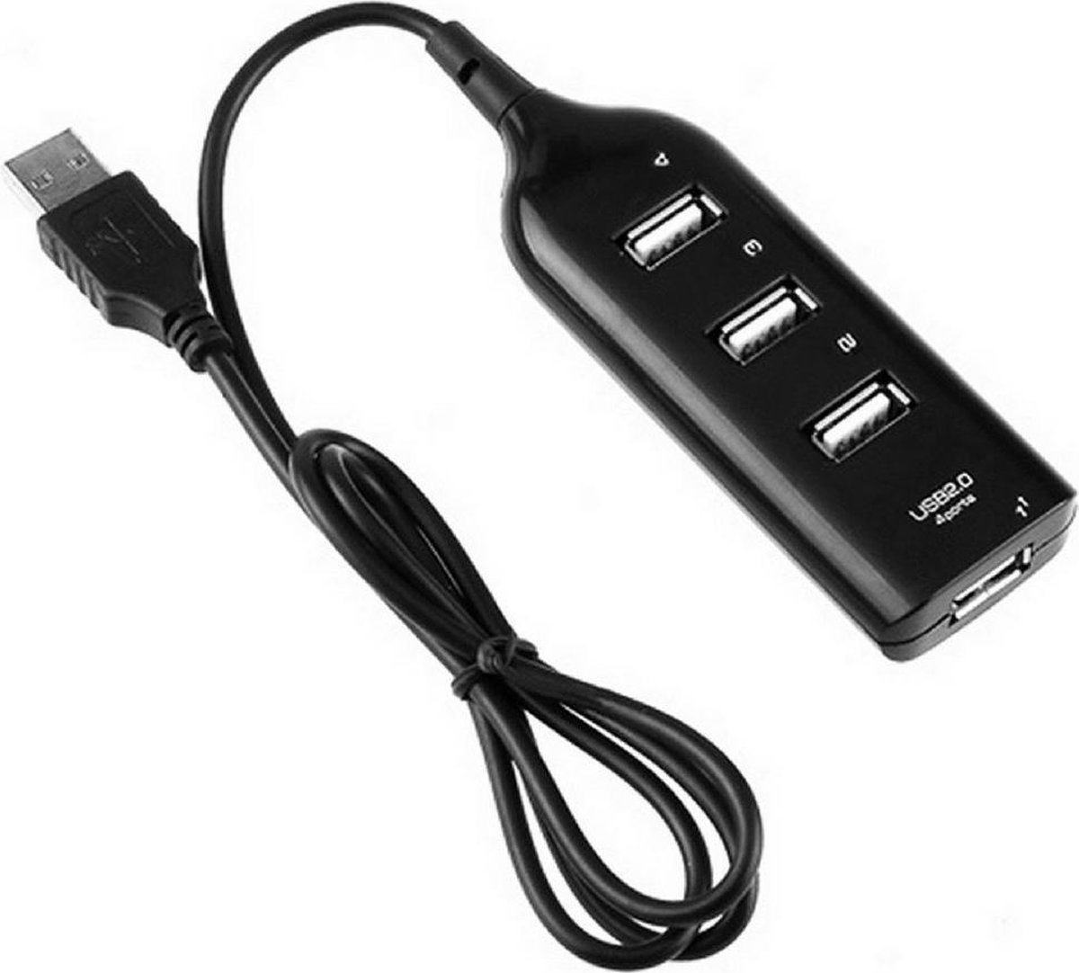 4 Poort USB 2.0 Hub / Splitter voor Laptop / Windows PC & Apple Mac - Zwart