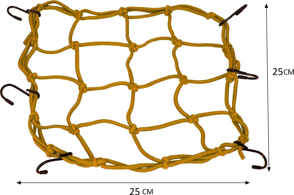 Banzaa Bagagenet met 6 Haken - 25x25cm - 55x55 uitgerekt - geel