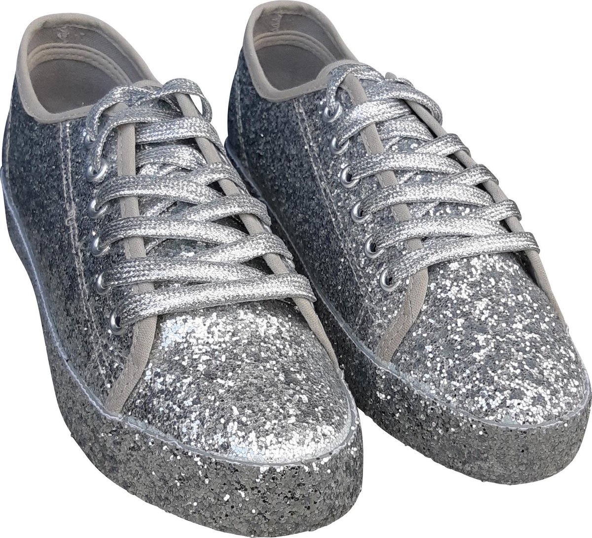 CHIAMAX Dames – glitter sneaker rock ’n roll schoen – gay pride party shoe shine schoe – jaren 60 De Toppers feest – festival kerstmis carnaval – zilver –