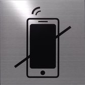 RVS deurbordje pictogram: verboden voor telefoons | 5 jaar garantie | VIERKANT 125X125MM | Zelfklevend | Plakstrip