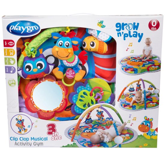 Foto: Playgro clip clop activity gym babygym speelkleed baby speelmat baby activiteitengym baby speelgoed ontwikkeling baby kraamcadeau pasgeboren baby speelgoed 4 afneembare hangspeeltjes wassen in de wasmachine