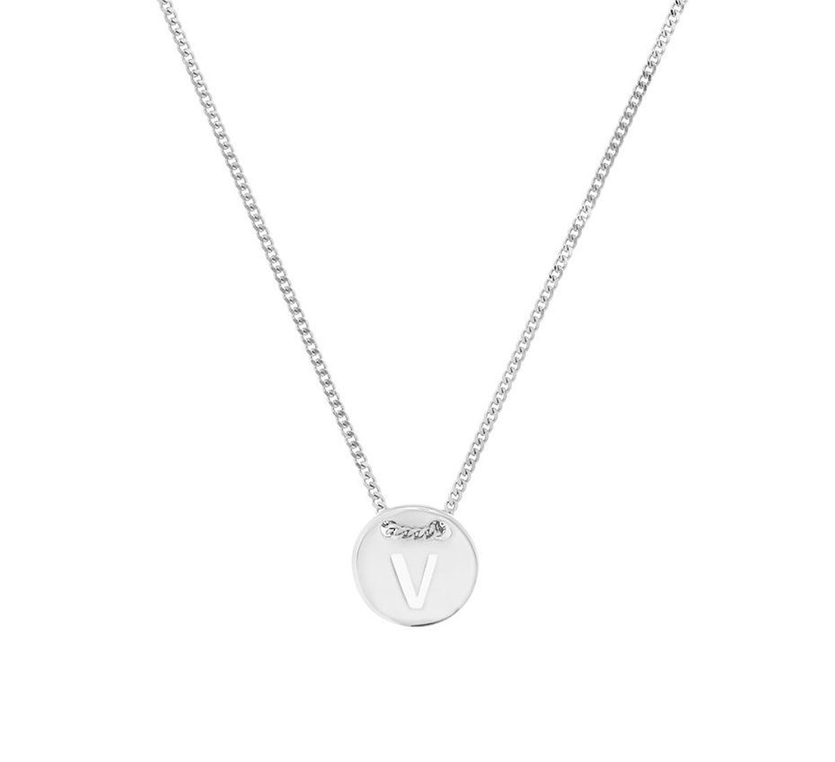 The Fashion Jewelry Collection Ketting Letter V 1,3 mm 41 + 4 cm - Zilver Gerhodineerd