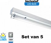 LED Buis armatuur 120cm - Enkel | Inclusief Hoge Lumen LED Buis - 6000K - Daglicht (Set van 5 stuks)