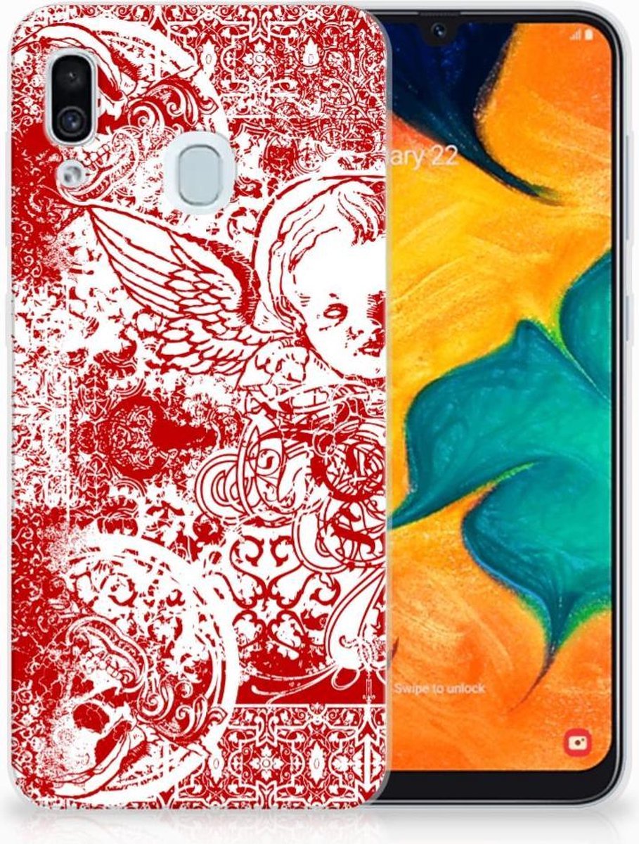 Silicone Back Case Samsung Galaxy A30 Angel Skull Rood