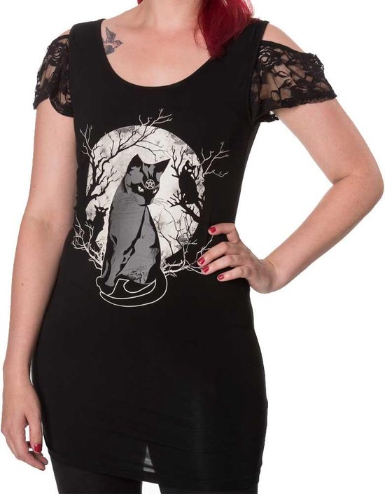 bewondering suspensie Kruiden Eternity korte jurk met katten print zwart - Gothic Metal Emo - XL - Banned  | bol.com