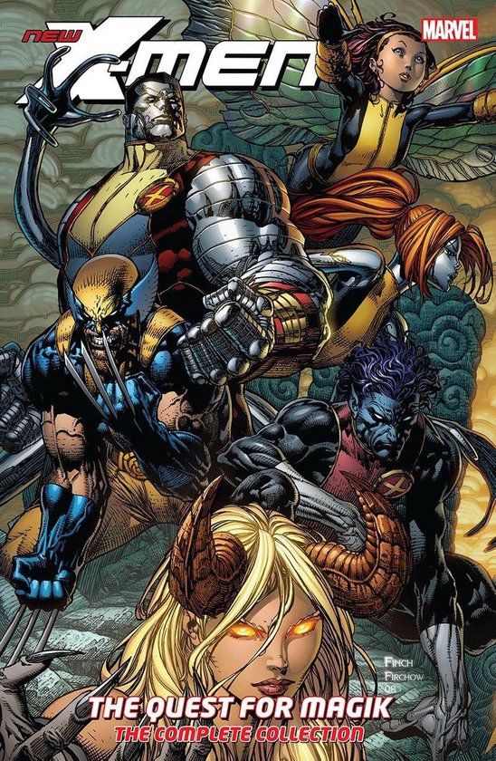 De X-Men comic cover: Wolverine, Colossus, Nightcrawler, Magik, Kitty Pryde en Illyana met hun krachten, 'The Quest for Magik'.