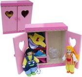 Houten poppenhuis meubel linnenkastje met popjes en kleding