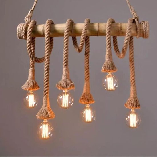 Retro Touw Hanglamp Bamboe | Vintage Scheepstouw met 6 Fittingen Hang Lamp  | Bamboo... | bol
