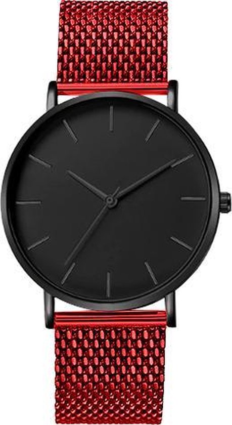 Premium Mesh Watch Red Black - Milanees Horloge Rood Zwart - Metaal Staal - 38mm – STRAEPPA 45193