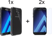 Samsung A3 2017 Hoesje - Samsung Galaxy A3 2017 hoesje siliconen case transparant cover - 2x Samsung A3 2017 Screenprotector