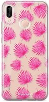 Huawei P20 Lite hoesje TPU Soft Case - Back Cover - Pink leaves / Roze bladeren