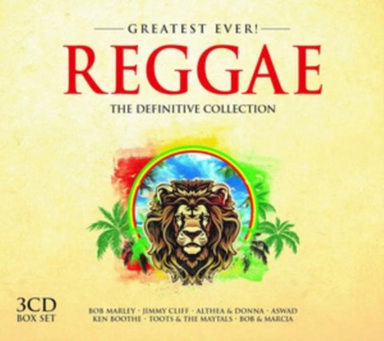 3CD box set 'Greatest Ever! Reggae The Definitive Collection' met leeuwenkop en palmbladeren.