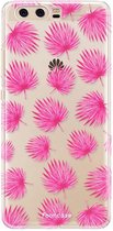 Huawei P10 hoesje TPU Soft Case - Back Cover - Pink leaves / Roze bladeren