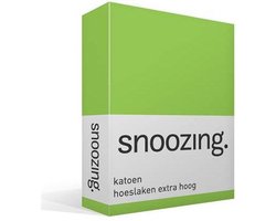 Snoozing - Katoen - Extra Hoog - Hoeslaken - Tweepersoons - 150x200 cm - Lime