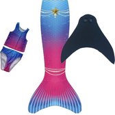 Luxe zeemeerminstaart pinkblue star 7-9 jaar met bikini en monovin
