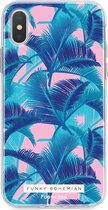 Fooncase Hoesje Geschikt voor iPhone XS - Shockproof Case - Back Cover / Soft Case - Funky Bohemian / Blauw Roze Bladeren