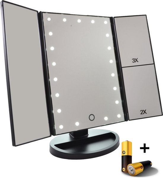 Spiegel met LED verlichting - Make-upspiegel - Zwart | bol.com
