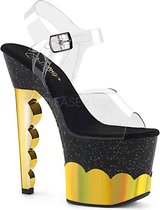 Pleaser Sandaal met enkelband, Paaldans schoenen -36 Shoes- SCALLOP-708-2HGM Paaldans schoenen Zwart/Goudkleurig