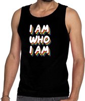 I am who i am gaypride tanktop/mouwloos shirt -  zwart 3D regenboog singlet heren - gay pride XXL