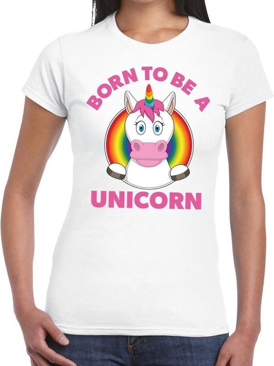 Born to be a unicorn gay pride t-shirt - wit regenboog shirt voor dames -  gay pride S | bol.com