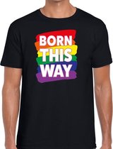 Born this way regenboog gaypride shirt zwart voor heren M