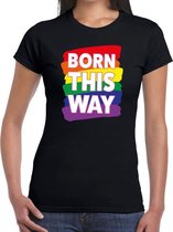 Born this way regenboog gaypride shirt zwart voor dames XS