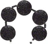 Natuurstenen kralen, handgesneden zwart Cinnabar, platte ronde kralen van 28mm. Verkocht per streng van 5 stuks