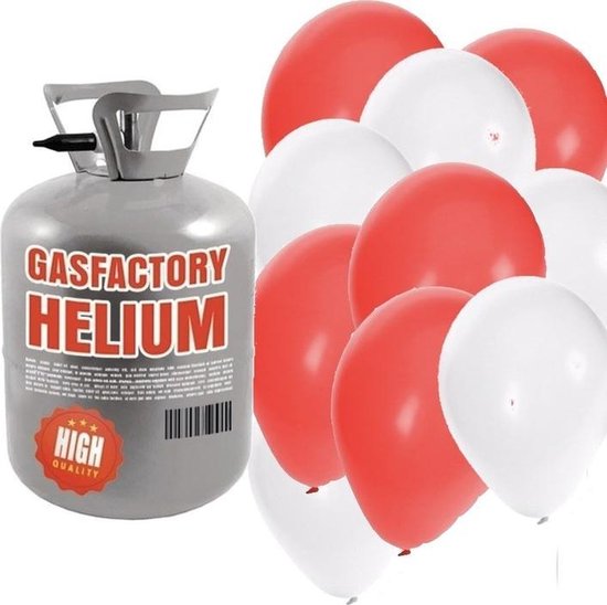 Helium tank met rood en witte ballonnen - Valentijn - Heliumgas met ballonnen voor valentijn - Shoppartners