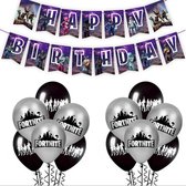 12x Fortnite ballonnen met Happy Birthday slinger | party | feestje | verjaardag